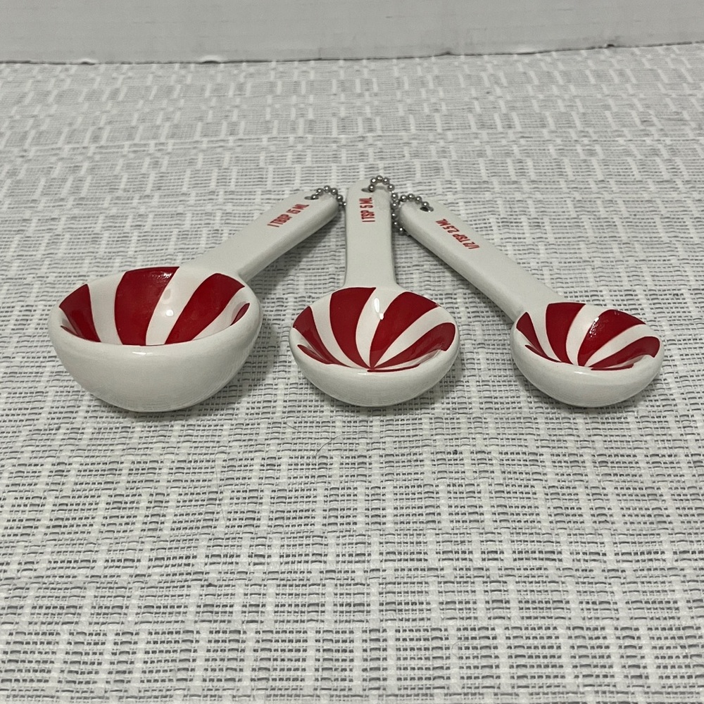 Candy Stripe Ceramic Measuring Spoon Set - Red & White